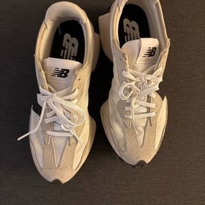 New Balance Cream and White Suede Mesh Sneakers
